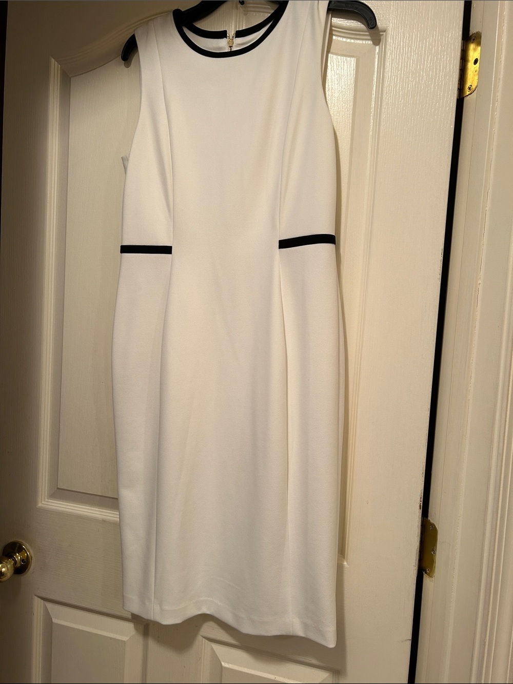 Calvin Klein White Sheath Dress with Black Trim